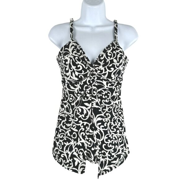 Miraclesuit Tankini Swim Top‎ Size 8 Black White Printed Underwire SW-1978 - Picture 1 of 8